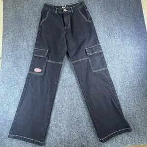 Minga London Cargo Jeans Womens 26x31.5 Black Denim Cotton High Rise Wide Leg